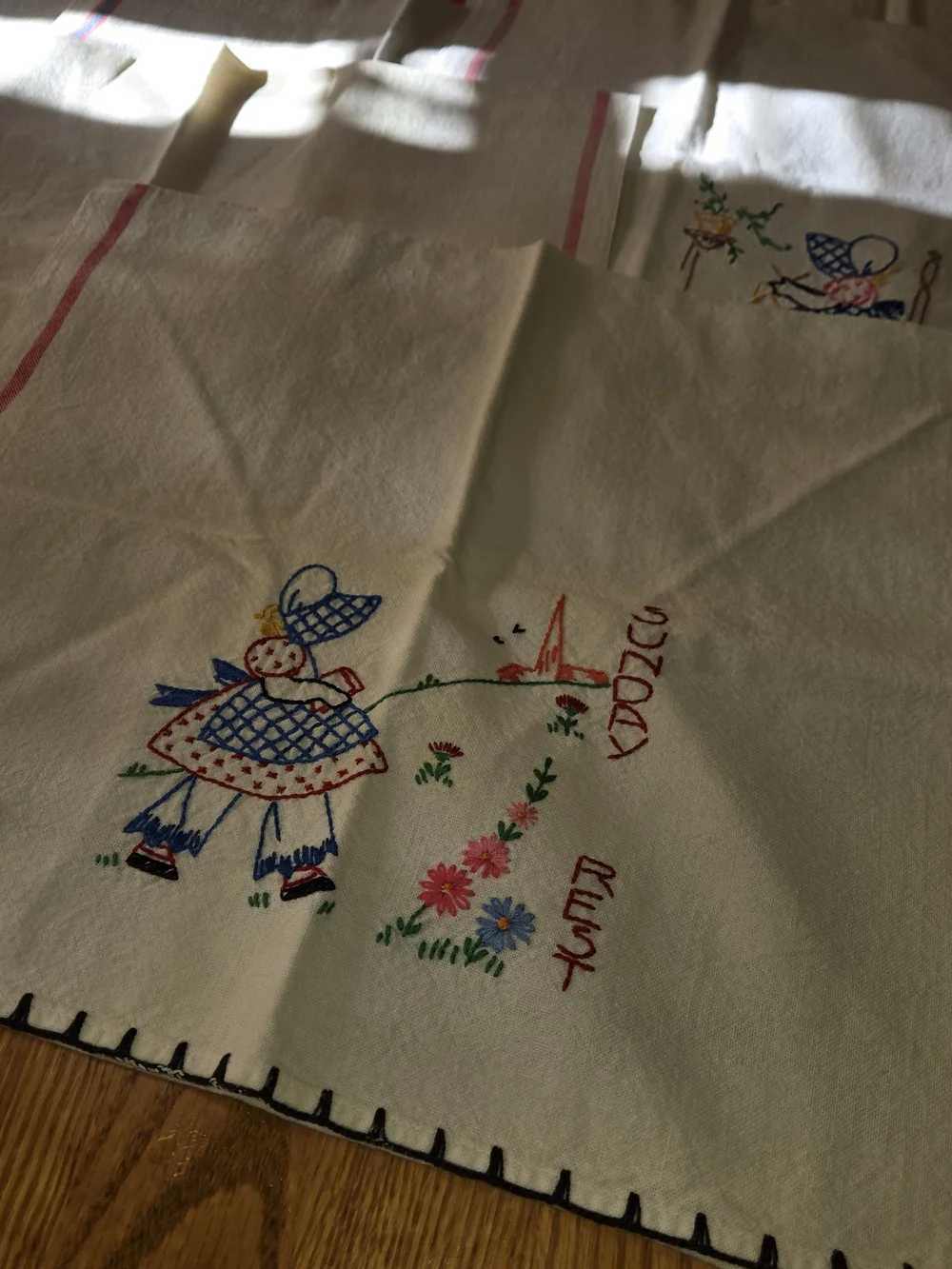Vintage Cannon Embroidered Kitchen Towels Set of 8 Retro Handmade Cotton
